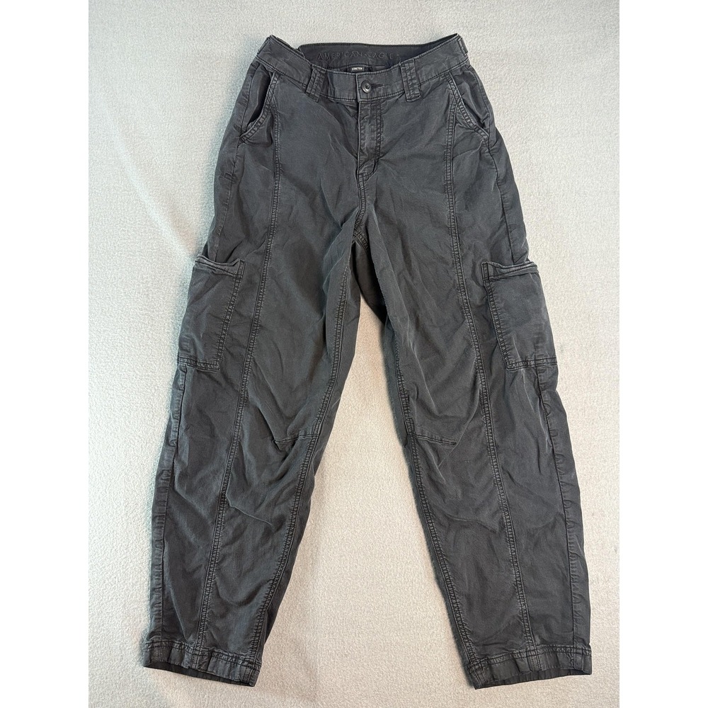 American Eagle Outfitters Barrel Cargo Pants Womens 0 Gray Twill Stretch Cuffed‎